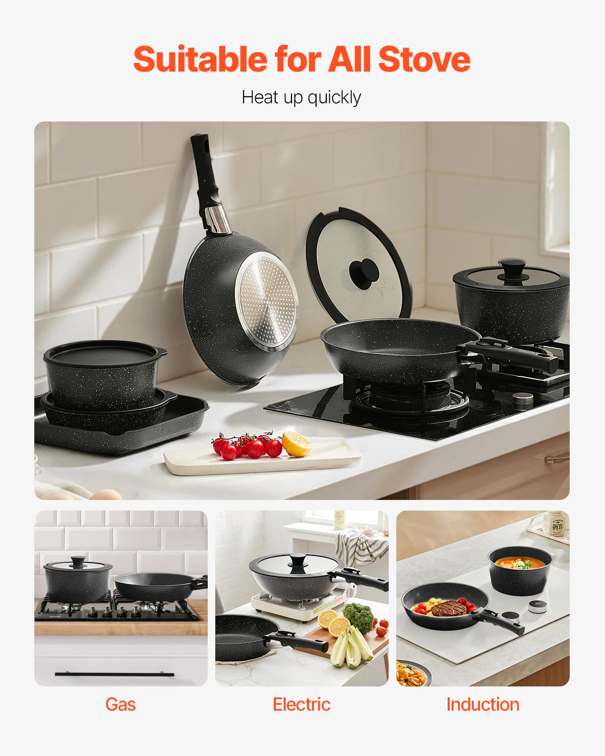 17 Pcs Nonstick Cookware Set Granite Pots/Pans