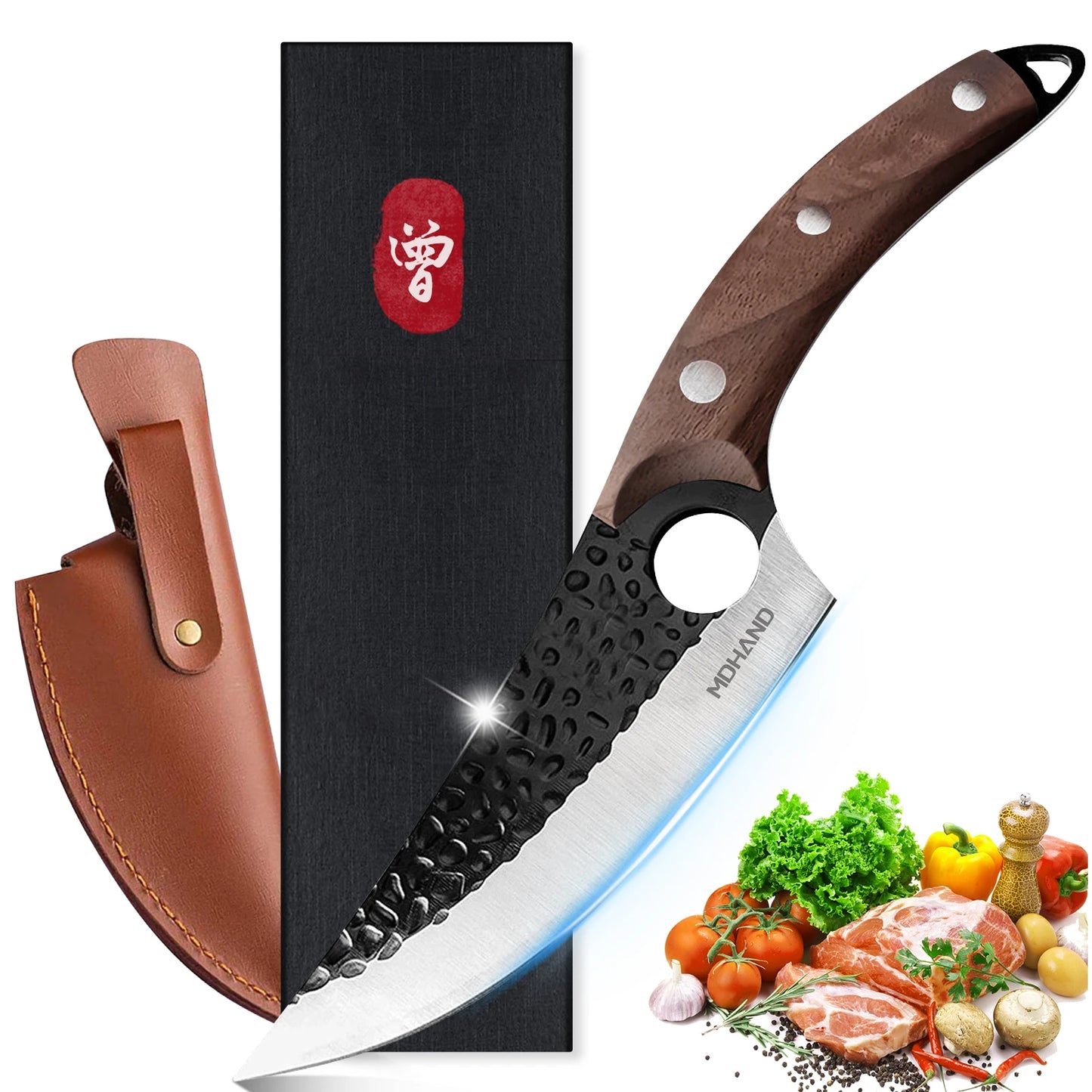 ZENG Stainless Steel Hand Forged Knife Cleaver Chef Cooking Cutter Fruit Slicing Meat Cutting Knife Cover