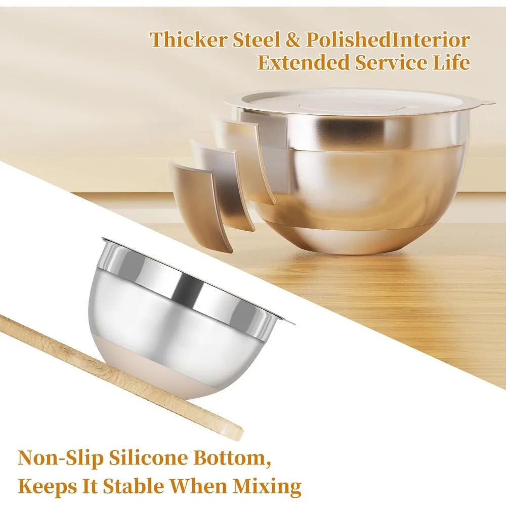 6-Piece Stainless Steel Mixing Bowls with Lids