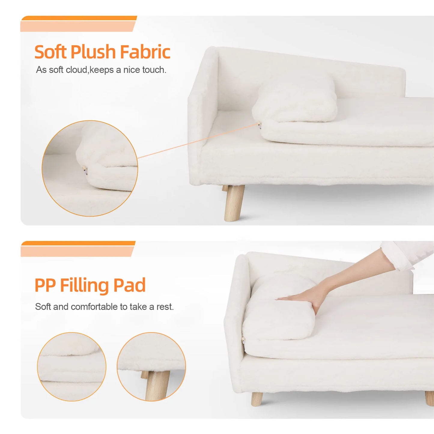 Waterproof Pet Sofa Bed with Wood Legs