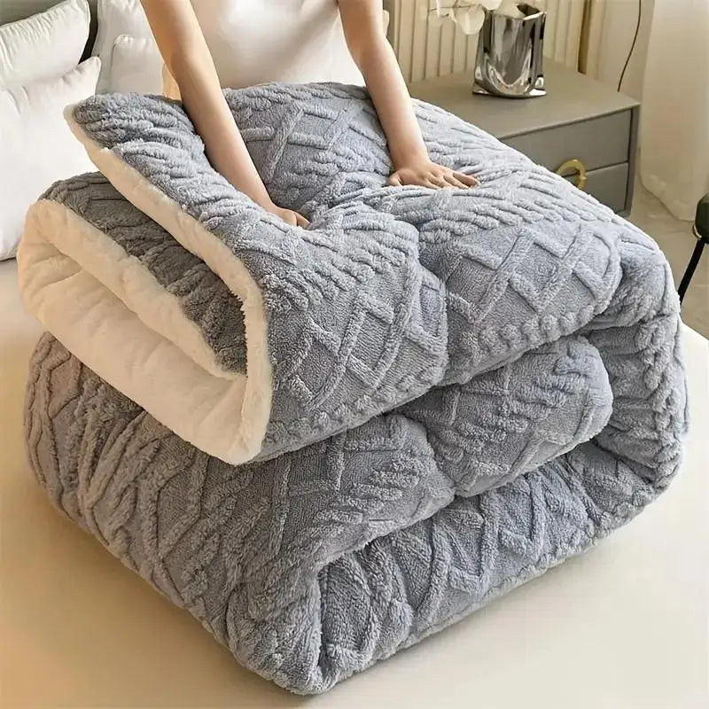 1pc Double-Sided Plush Fleece & Sheepskin Comforter