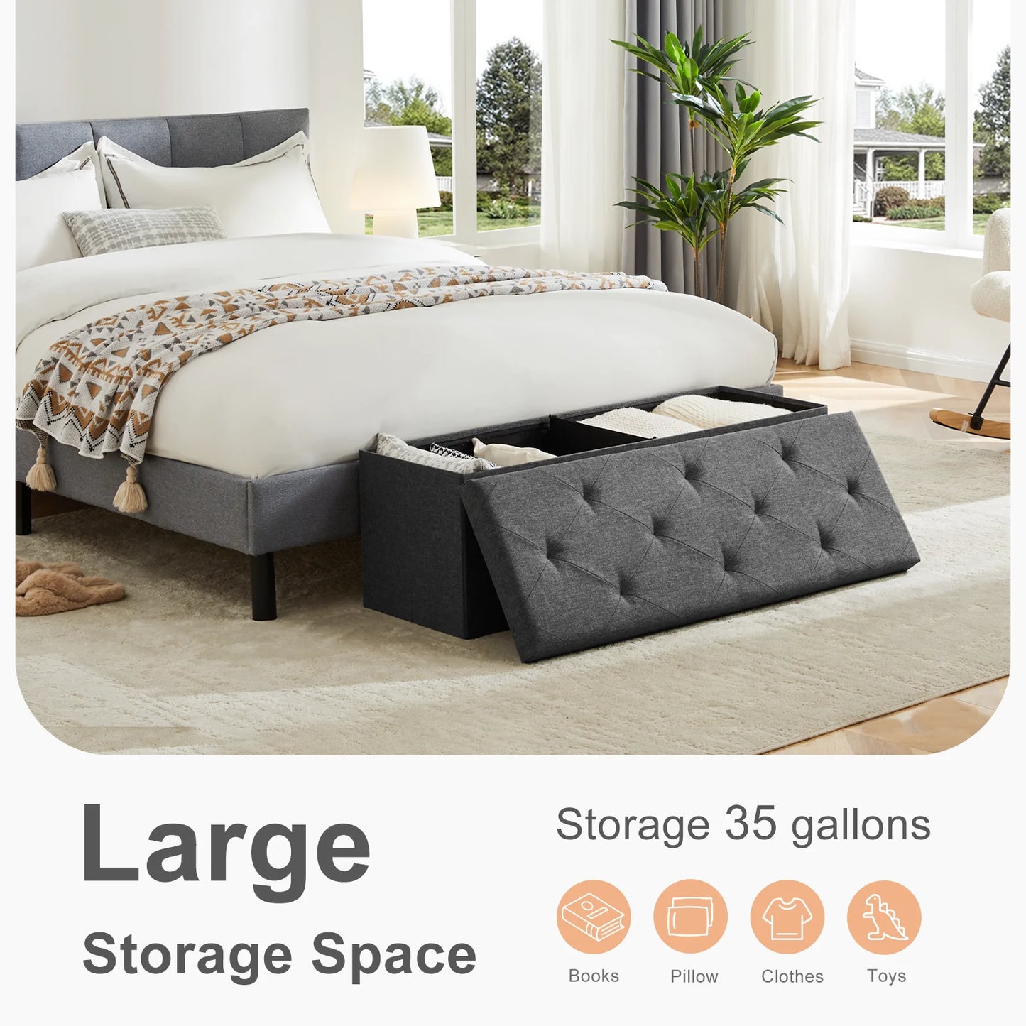 Folding Storage Ottoman Hidden Storage Footstool Bench