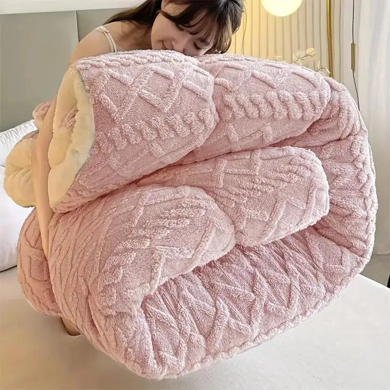 1pc Double-Sided Plush Fleece & Sheepskin Comforter