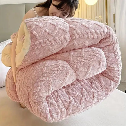 1pc Double-Sided Plush Fleece & Sheepskin Comforter