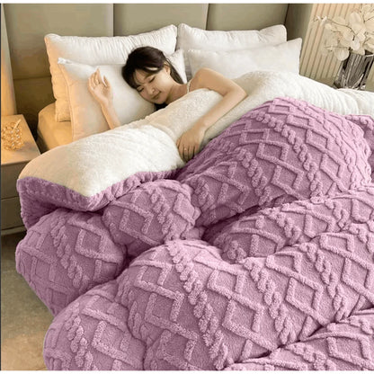 1pc Double-Sided Plush Fleece & Sheepskin Comforter