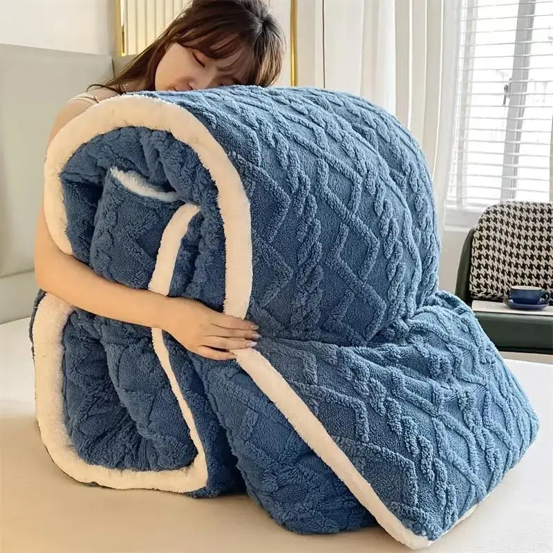 1pc Double-Sided Plush Fleece & Sheepskin Comforter
