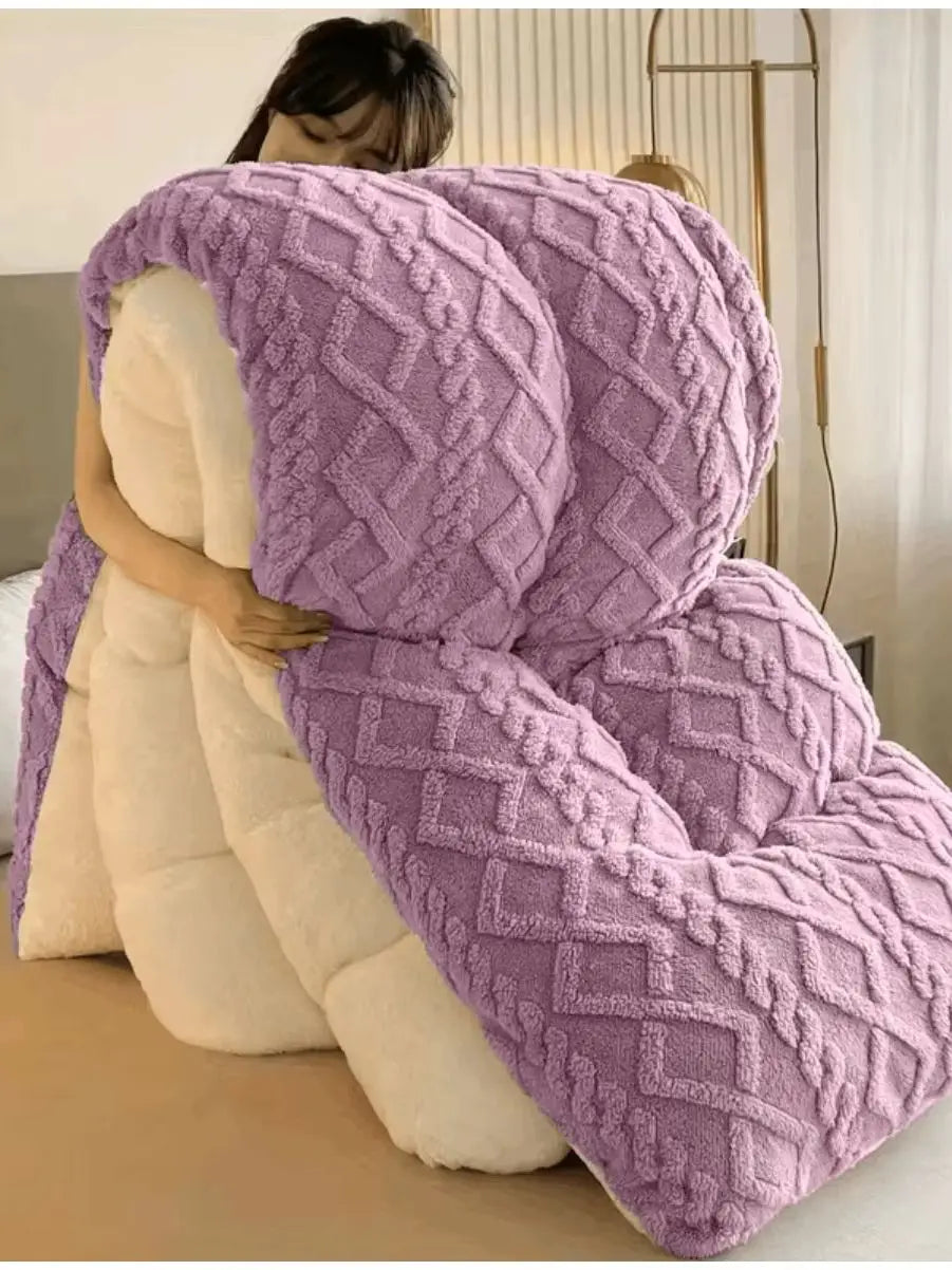 1pc Double-Sided Plush Fleece & Sheepskin Comforter