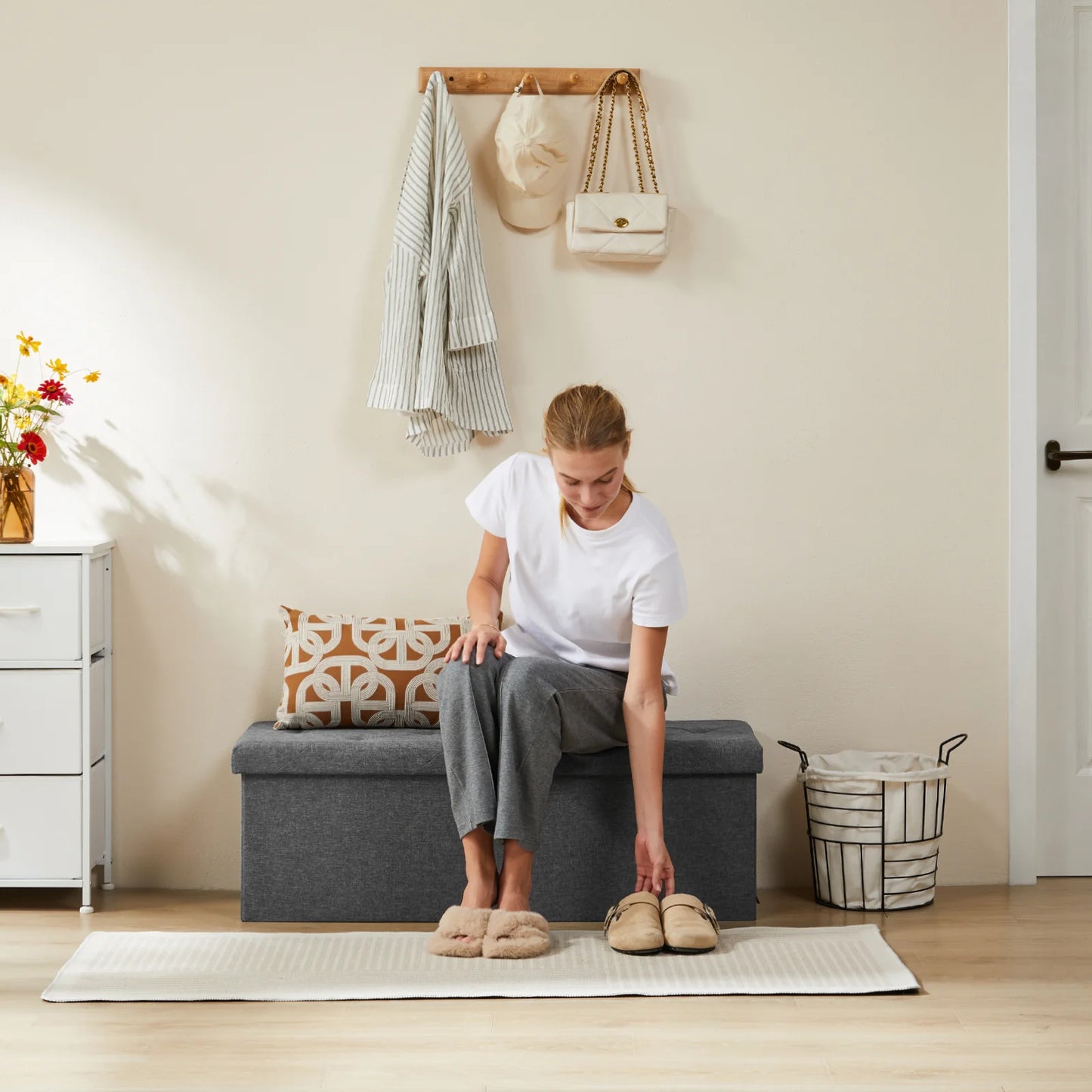 Folding Storage Ottoman Hidden Storage Footstool Bench