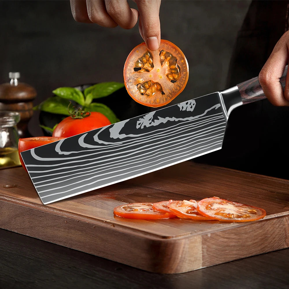 9 types of Stainless Steel Kitchen Knife,Japanese Chef Knife,Meat Cleaver,Santoku,Bread,Boning,Slicing,Fruit Knife with Gift Box