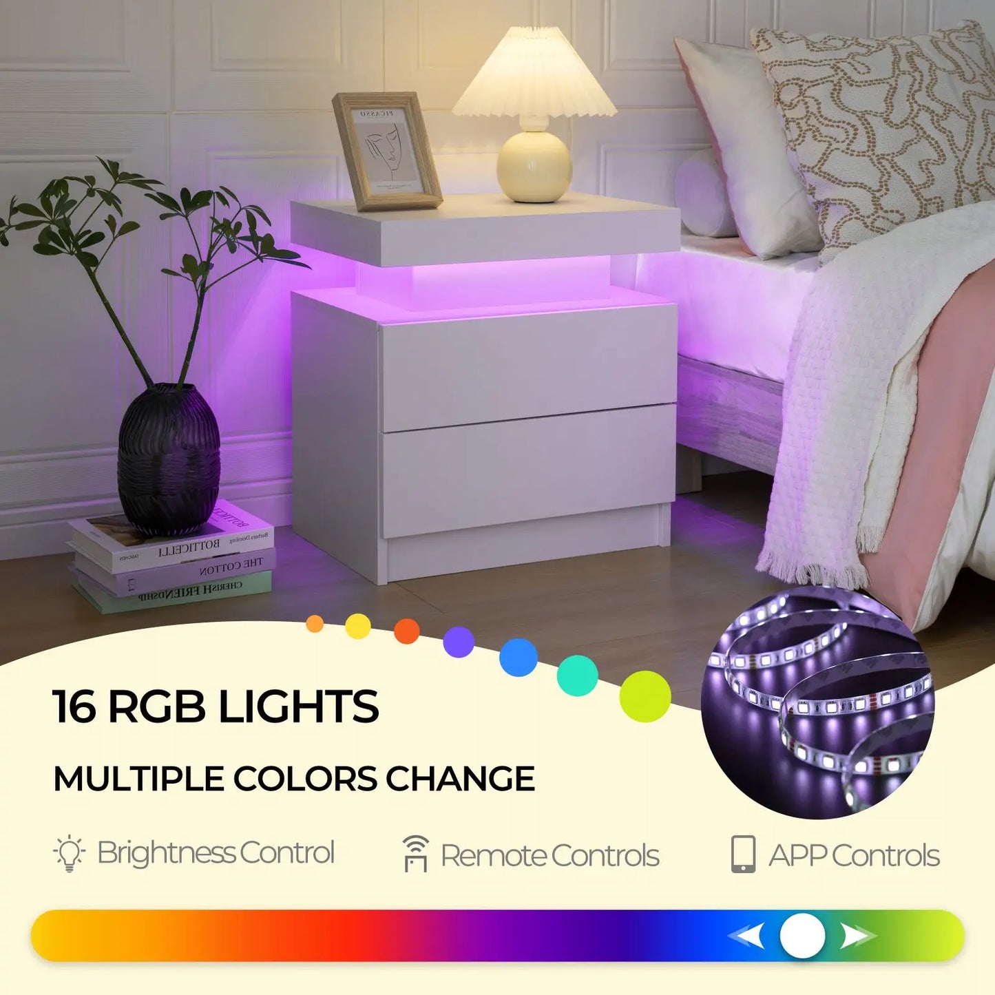 EndTable with LED Lights for Bedroom/Living Room