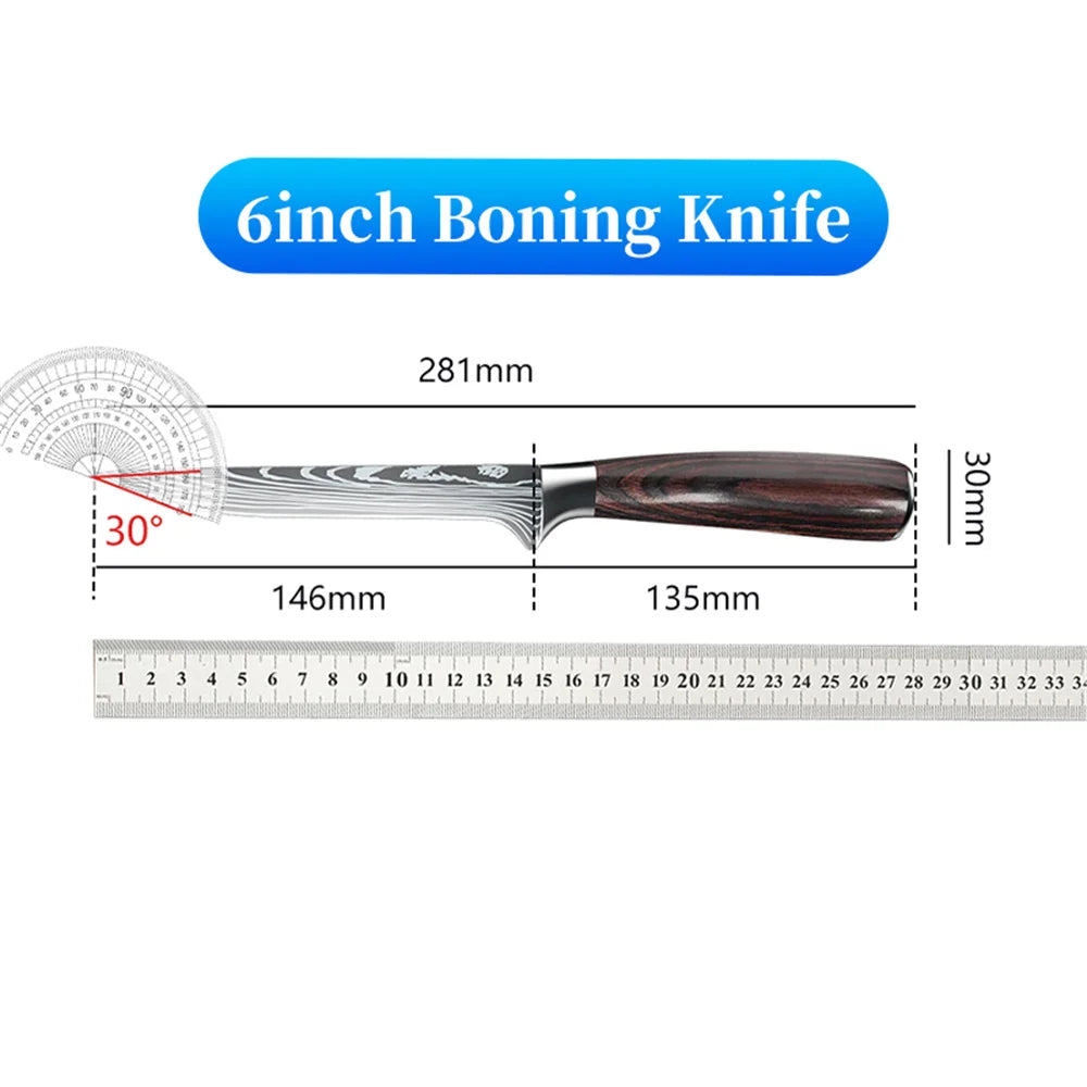 9 types of Stainless Steel Kitchen Knife,Japanese Chef Knife,Meat Cleaver,Santoku,Bread,Boning,Slicing,Fruit Knife with Gift Box