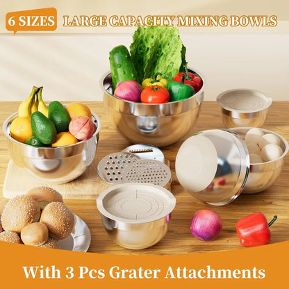 6-Piece Stainless Steel Mixing Bowls with Lids