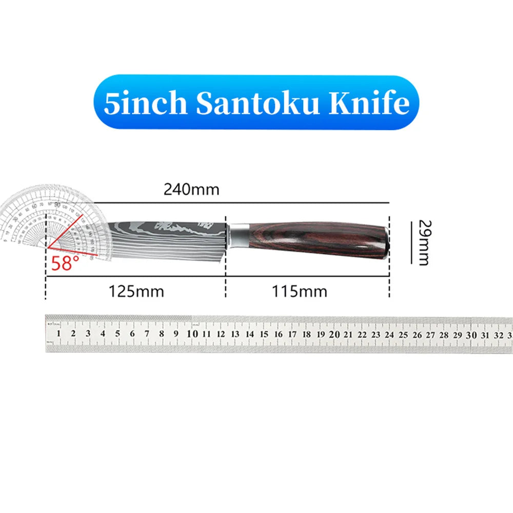 9 types of Stainless Steel Kitchen Knife,Japanese Chef Knife,Meat Cleaver,Santoku,Bread,Boning,Slicing,Fruit Knife with Gift Box