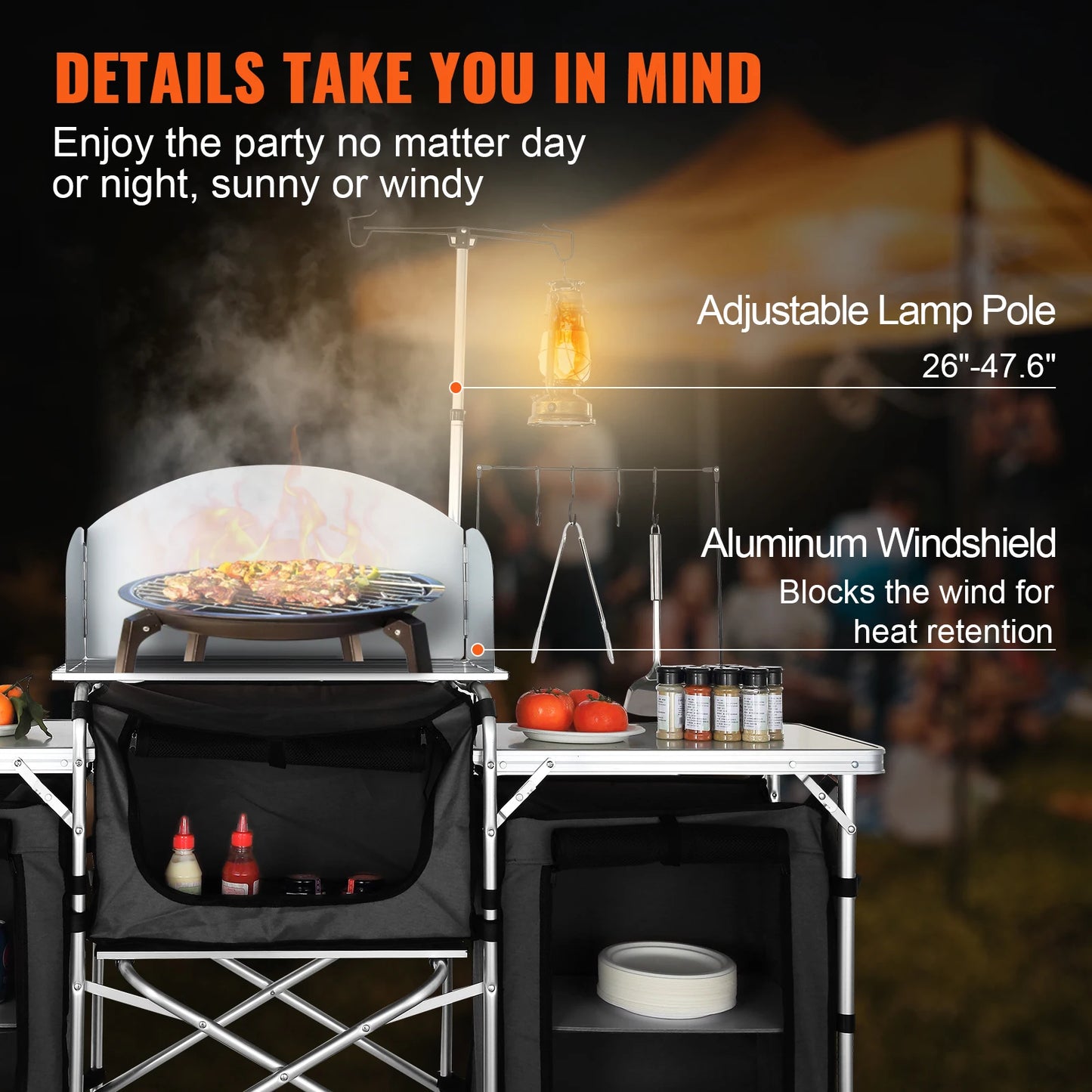 Outdoor Kitchen Table Cabinet Foldable Storage Rack