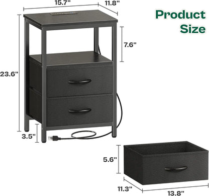 Modern Nightstand with Charging Station, LED Lights