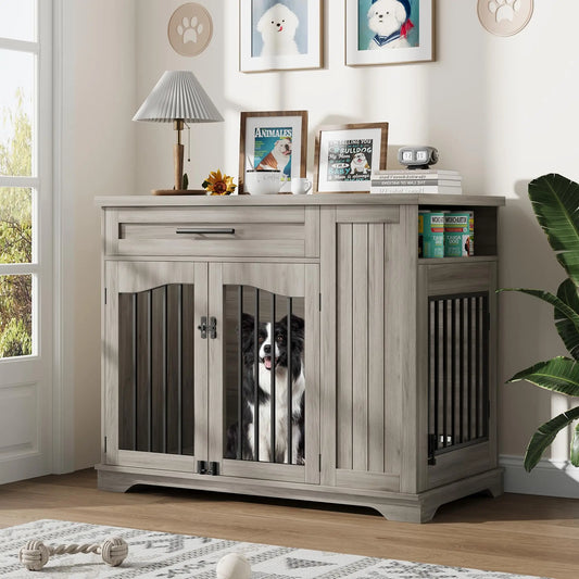 Furniture Style Dog Crate With Storage/Feeding Station