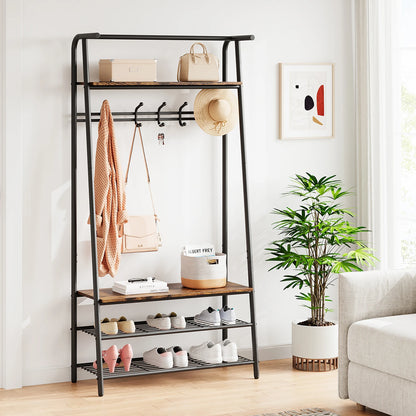 Entryway Bench with Coat and Shoe Rack