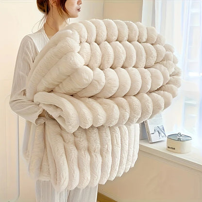 Warm Fleece Throw, Decorative Striped Flannel Blanket