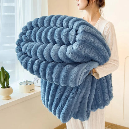 Warm Fleece Throw, Decorative Striped Flannel Blanket