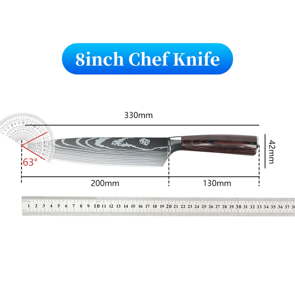 9 types of Stainless Steel Kitchen Knife,Japanese Chef Knife,Meat Cleaver,Santoku,Bread,Boning,Slicing,Fruit Knife with Gift Box