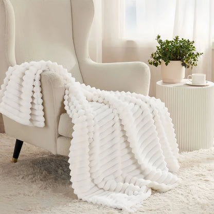 Warm Fleece Throw, Decorative Striped Flannel Blanket