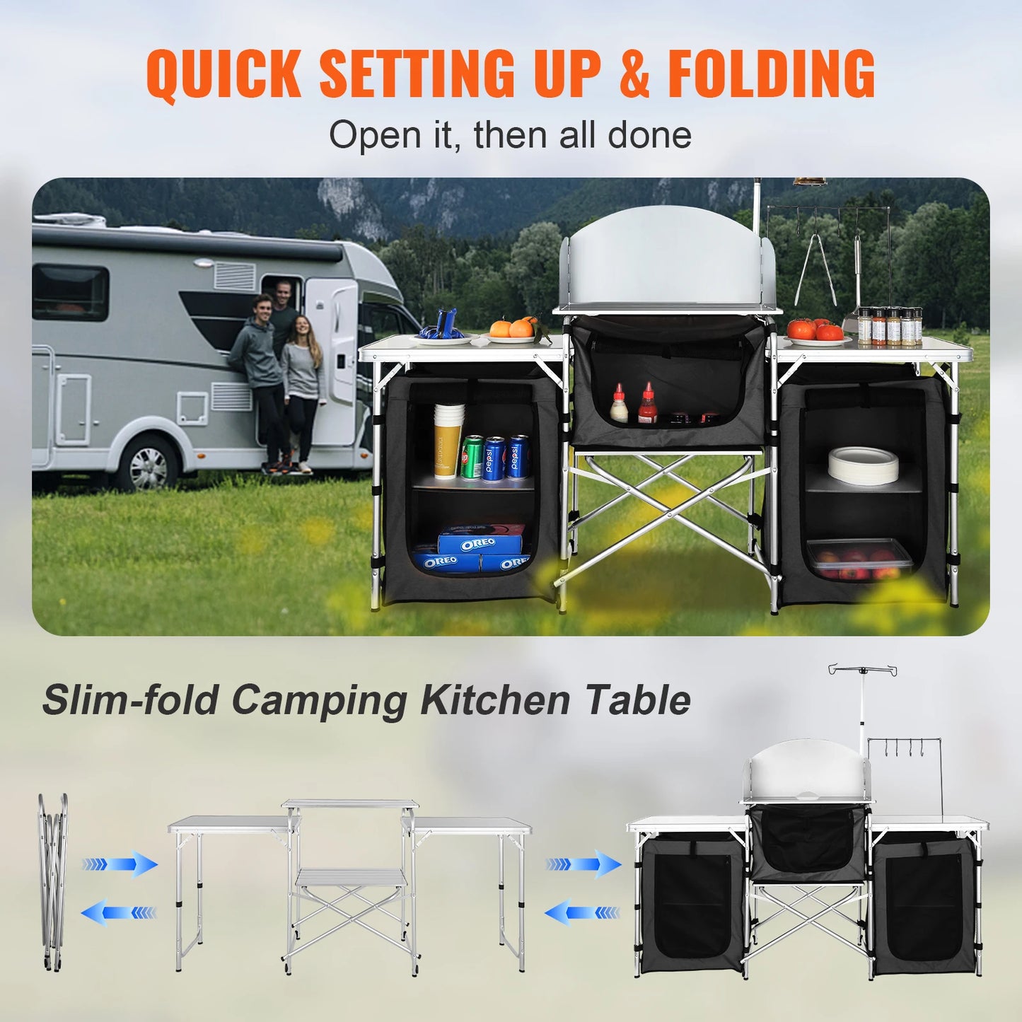 Outdoor Kitchen Table Cabinet Foldable Storage Rack