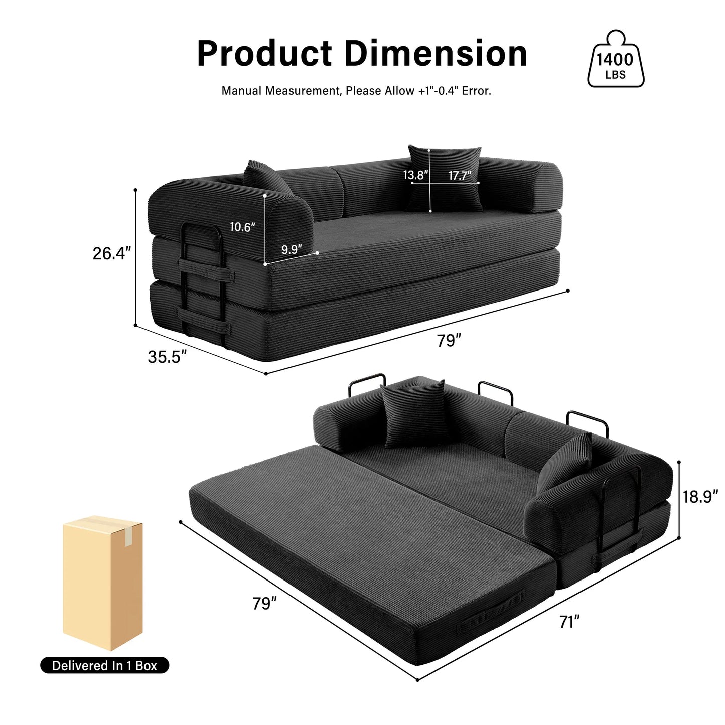 Boneless Couch Foldable Convertible Futon Sleeper Sofa