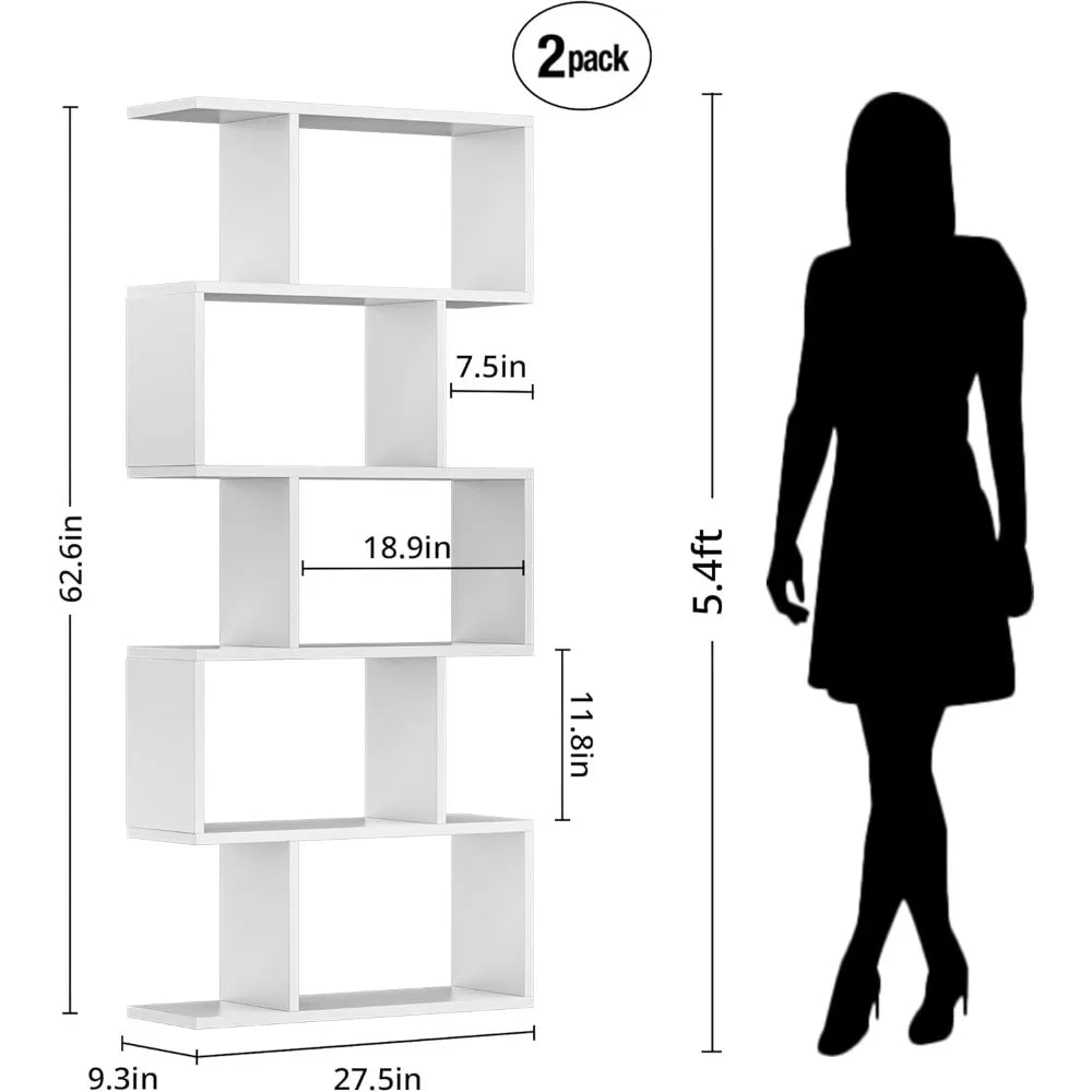 White 5-Tier Geometric Bookcase Decorative Display Shelf