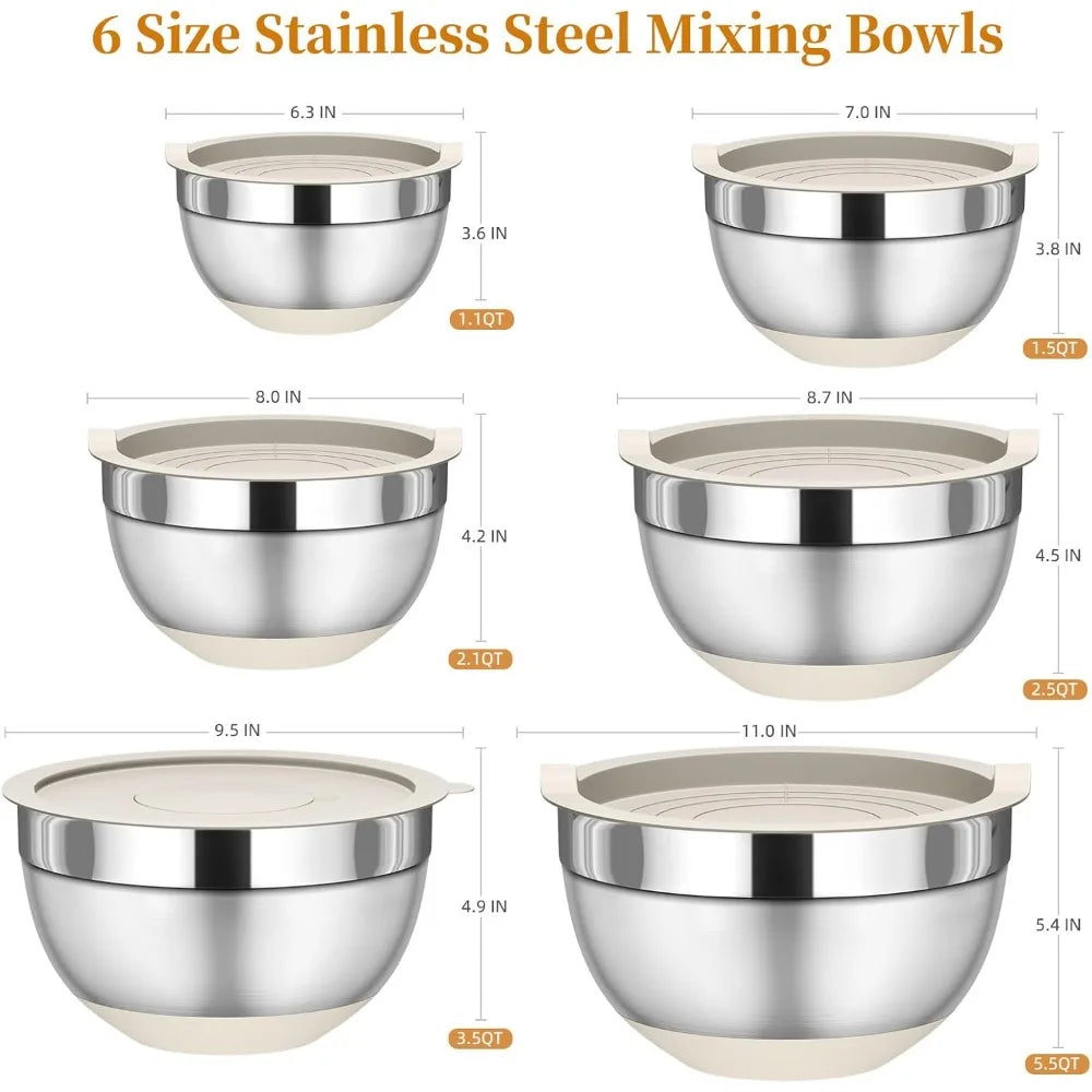 6-Piece Stainless Steel Mixing Bowls with Lids