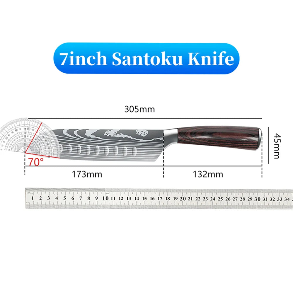 9 types of Stainless Steel Kitchen Knife,Japanese Chef Knife,Meat Cleaver,Santoku,Bread,Boning,Slicing,Fruit Knife with Gift Box