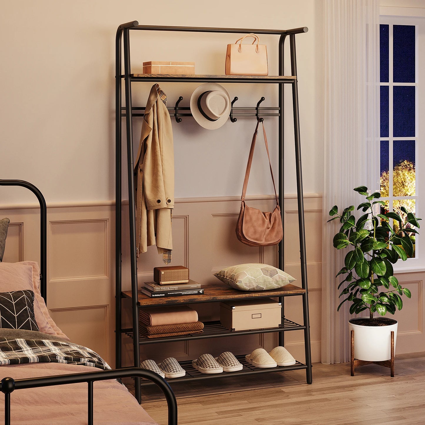 Entryway Bench with Coat and Shoe Rack