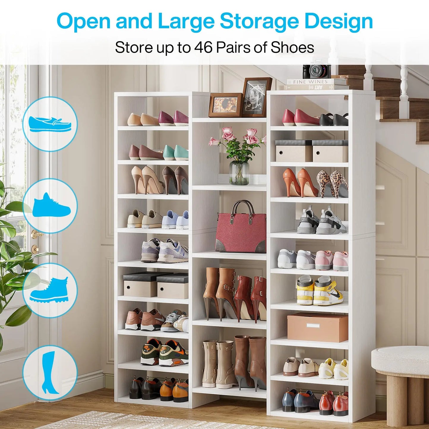 14-Tier Freestanding Tall Shoe Rack and Storage Cabinet