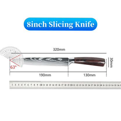 9 types of Stainless Steel Kitchen Knife,Japanese Chef Knife,Meat Cleaver,Santoku,Bread,Boning,Slicing,Fruit Knife with Gift Box
