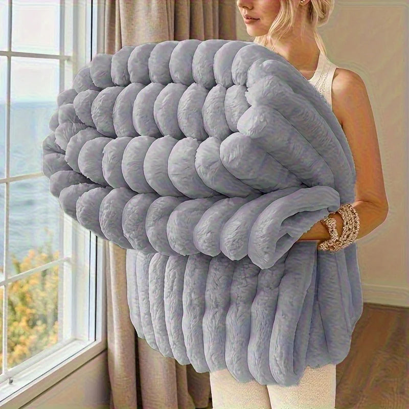 Warm Fleece Throw, Decorative Striped Flannel Blanket