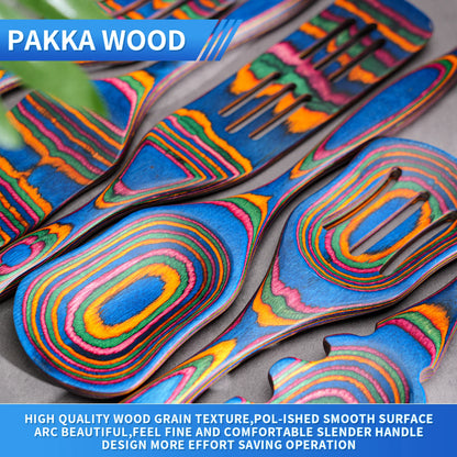 7Pcs Blue Pakkawood Wooden Cooking Utensils
