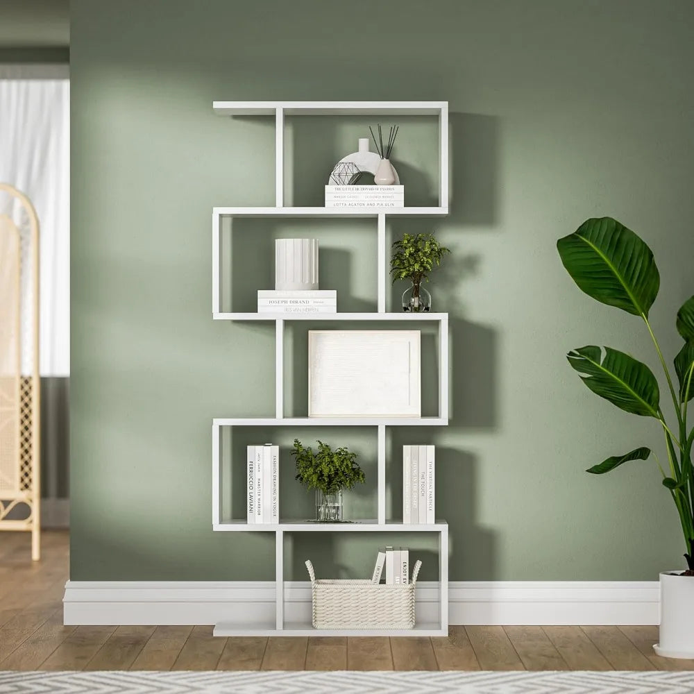 White 5-Tier Geometric Bookcase Decorative Display Shelf
