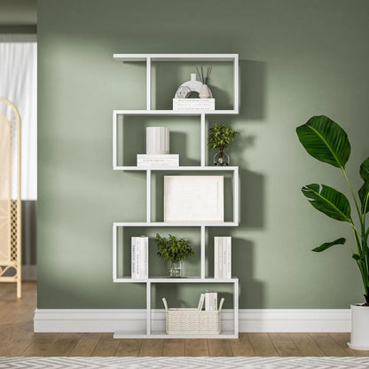 White 5-Tier Geometric Bookcase Decorative Display Shelf