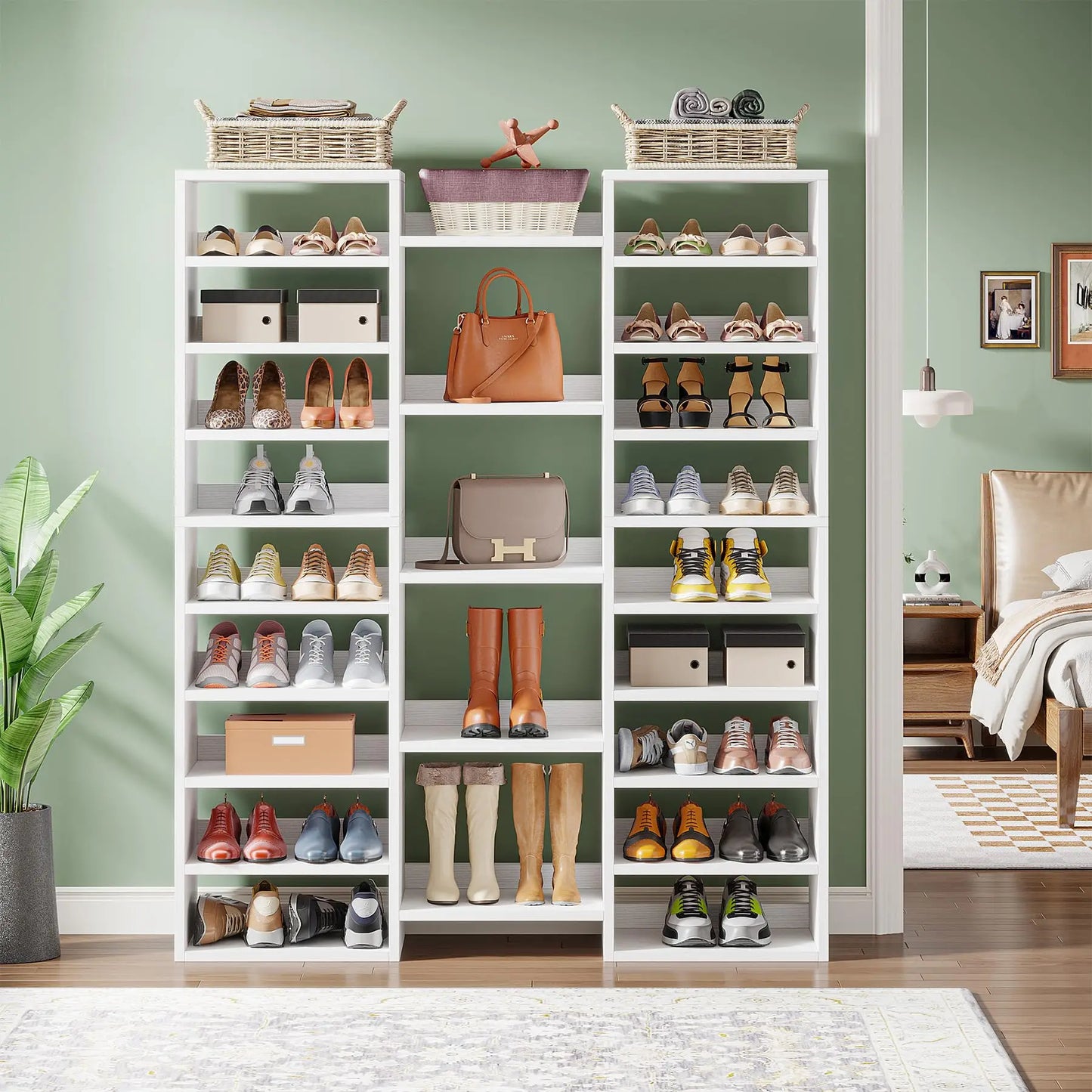 14-Tier Freestanding Tall Shoe Rack and Storage Cabinet