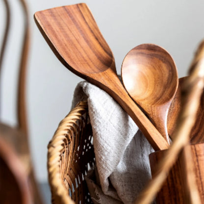 Wood Kitchenware Cooking Set With storage bucket