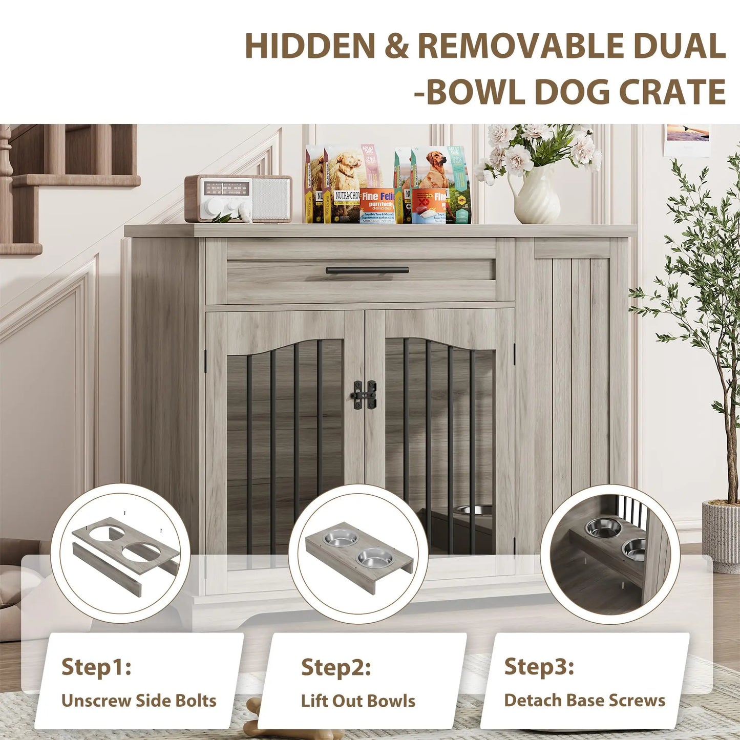 Furniture Style Dog Crate With Storage/Feeding Station