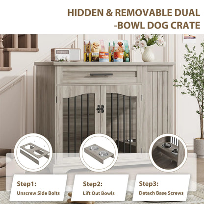Furniture Style Dog Crate With Storage/Feeding Station