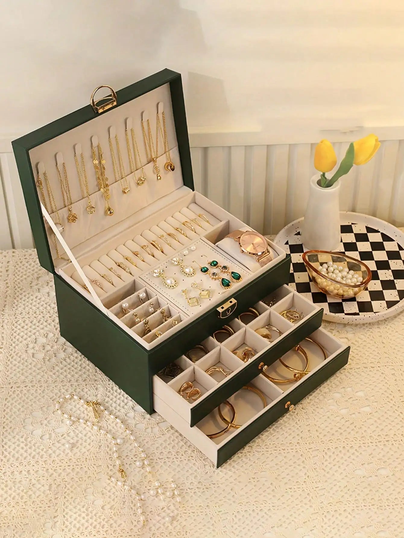 3-Layer Leather Jewelry Box Gift for Women