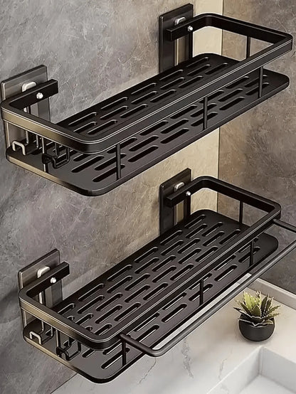 3PCS Adhesive Aluminum Shower Shelf: Rust-Proof No-Drill Bathroom Storage Organizer