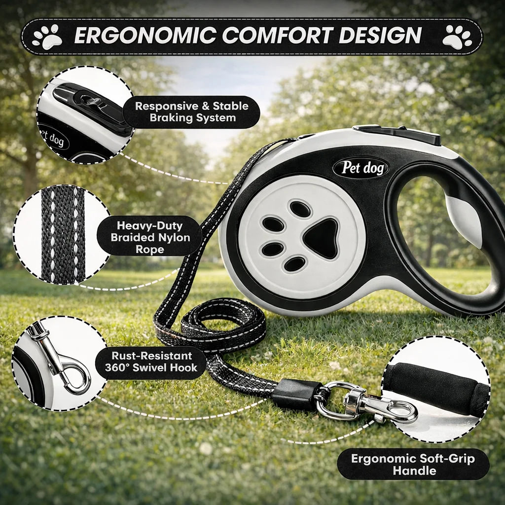 Retractable Dog Leash with 360° Tangle-Free Design