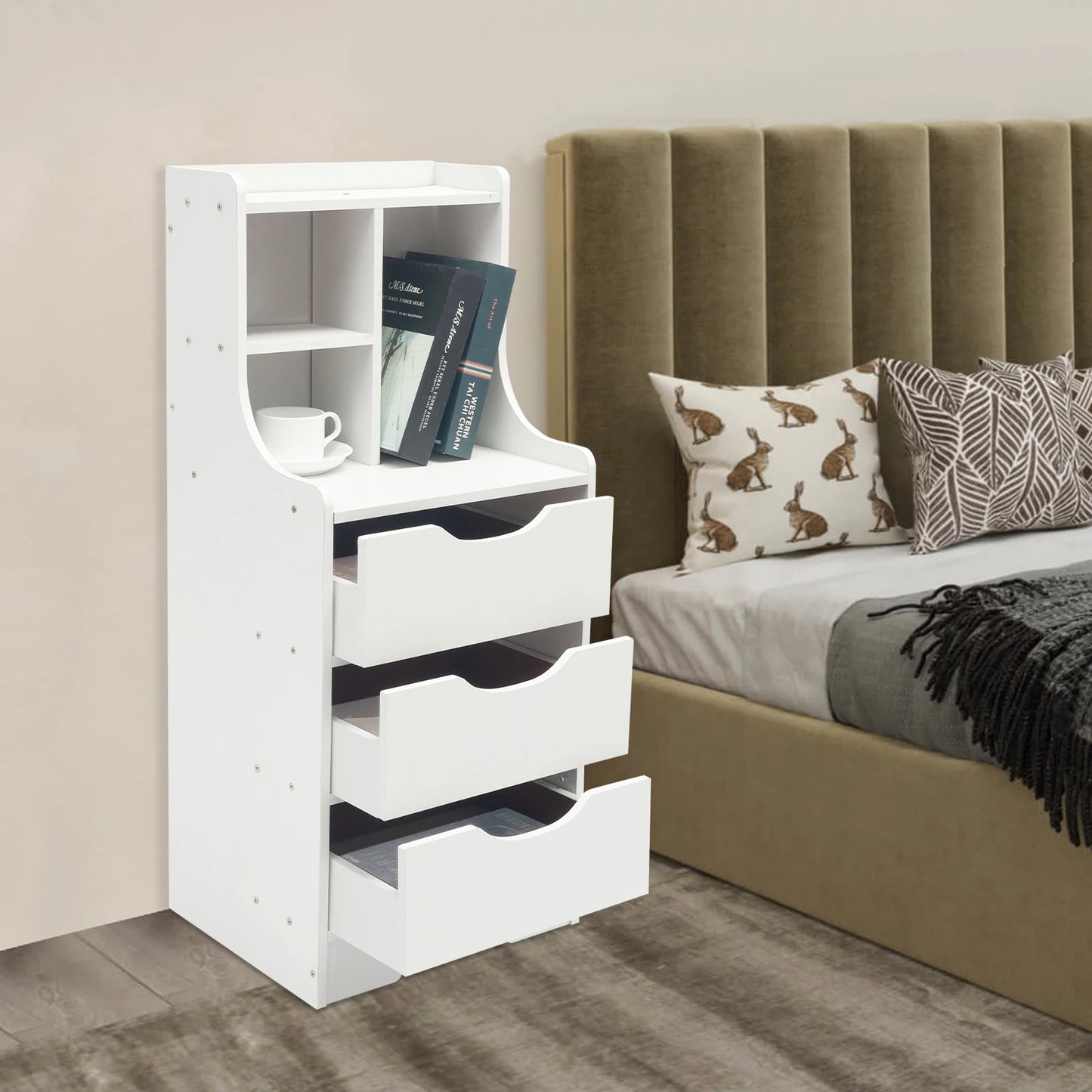 White Nightstands Bedside Table with 3 Drawers