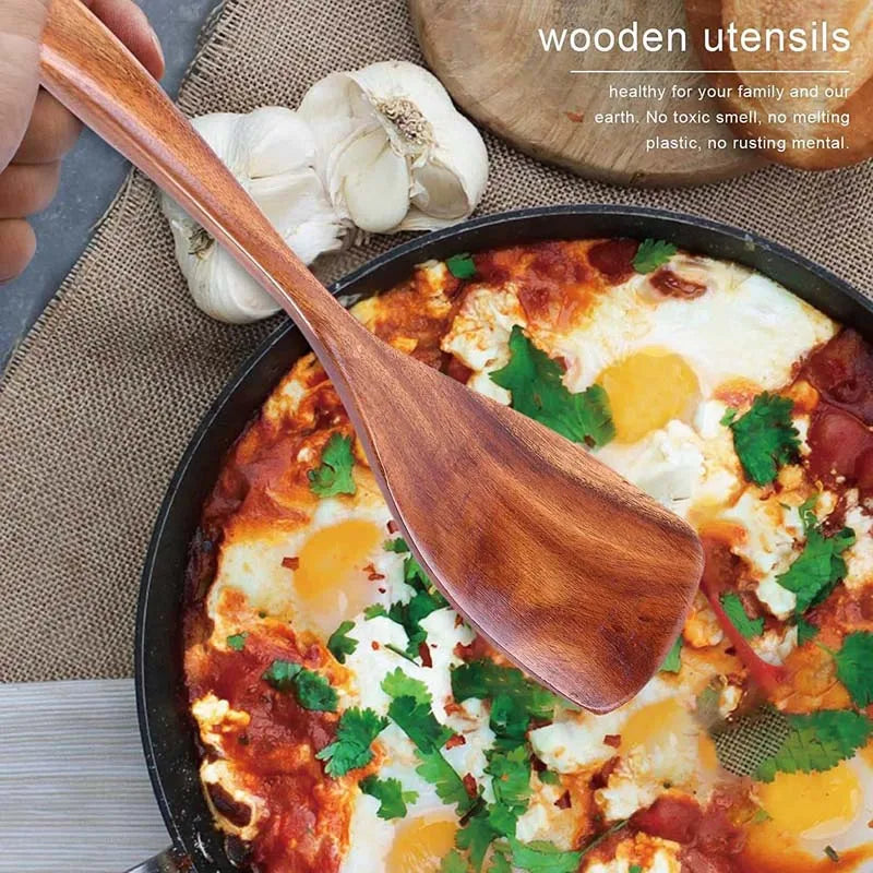 5pcs Wooden Utensil Set with Hanging Holes