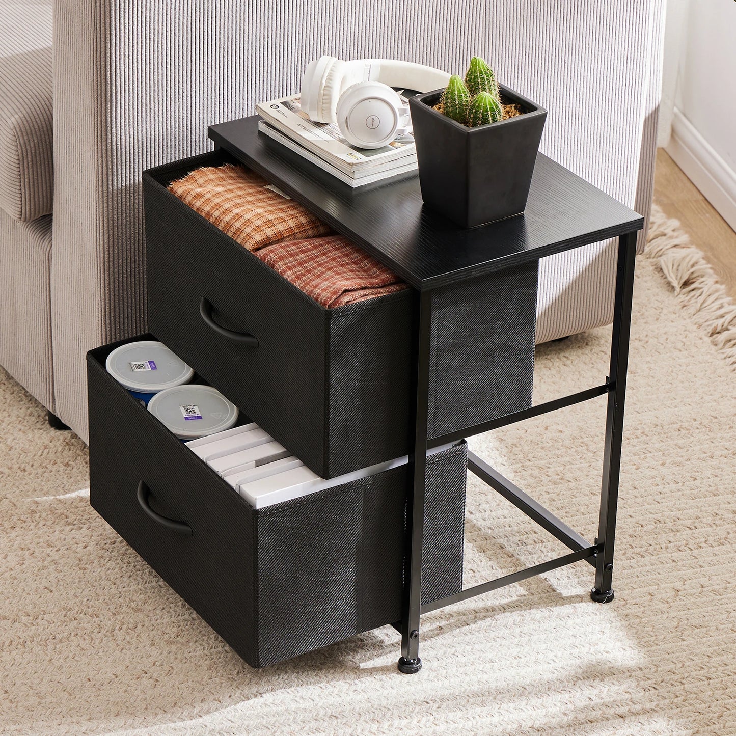 2 Drawer Bedside Coffee Sofa Tea Table Storage