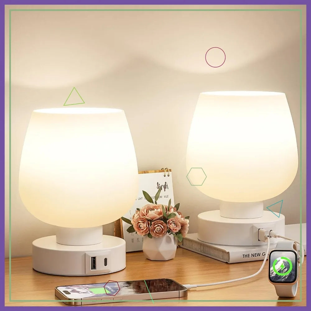 2 Touch Table Lamps with USB C+A Charging Ports