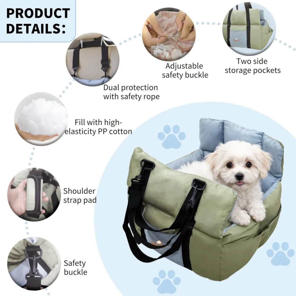 Portable Dog Car Seat with Storage Pocket