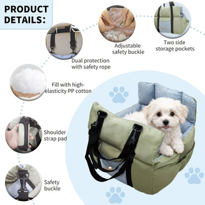 Portable Dog Car Seat with Storage Pocket
